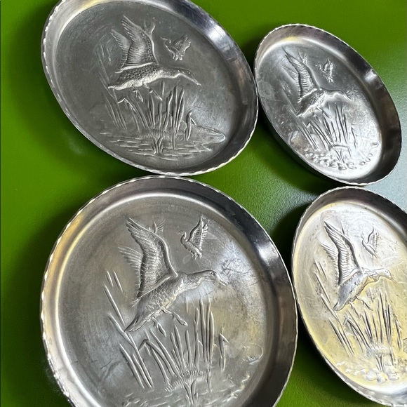 Duck Hunting coaster set MCM ERA vintage aluminum mallard hunt nature waterfowl - Picture 3 of 4